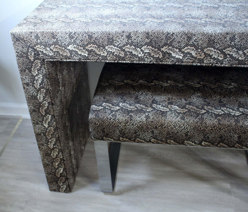 Modern Faux Python Covered Parsons Console Table with 2 Chrome Ottomans
