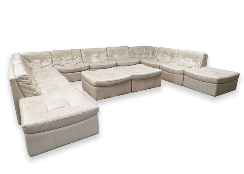 Massive Chateau d'Ax 13 Piece Contemporary Modern Cream Leather Sofa Sectional