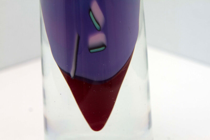 Magdanz Shapiro Signed Modern Purple and Clear Studio Art Glass Vessel Vase 1980