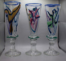 Contemporary Postmodern Set of 3 Swirled Design Studio Art Glass Goblets Signed