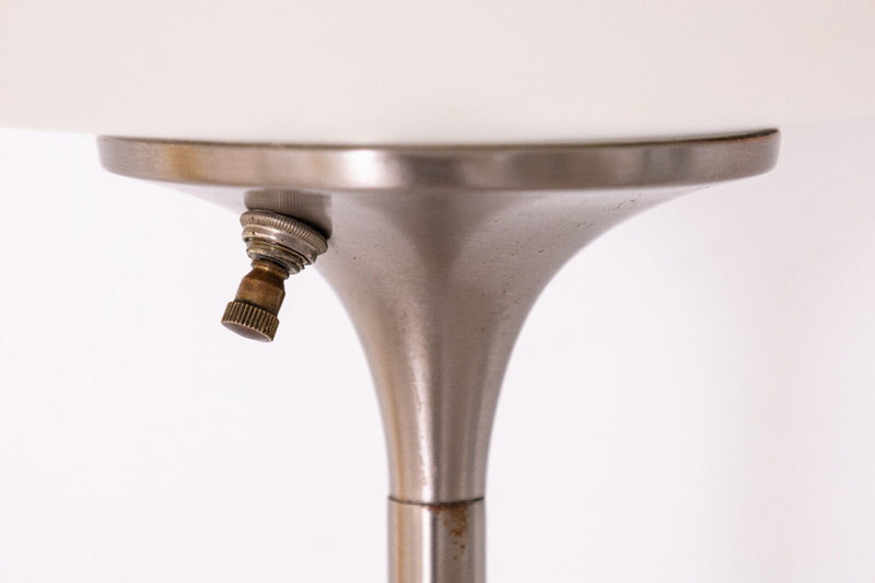 Laurel Mushroom Mid Century Modern Brushed Metal and Smoked Glass Floor Lamp
