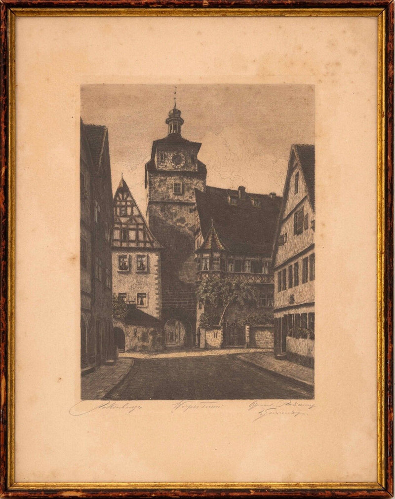 Ernst Geissendorfer Rothenberg Signed Antique Vintage Colored Etching on Paper