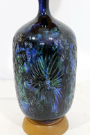 Mid Century Modern Blue Ceramic Fantoni Style Table Lamp w Original Shade Finial