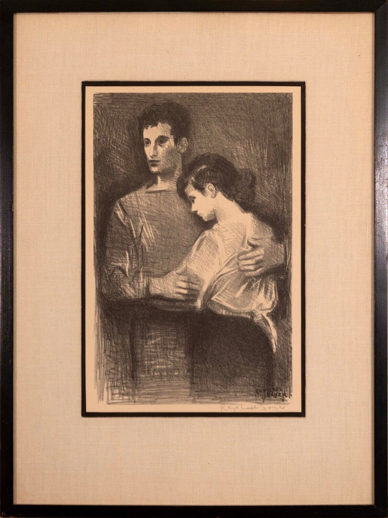 Raphel Soyer Boy & Girl Signed Vintage Modern Figurative Lithograph on Paper '54