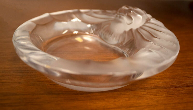Lalique Crystal Tete de Lion Glass Crystal Dish Ashtray Table Sculpture