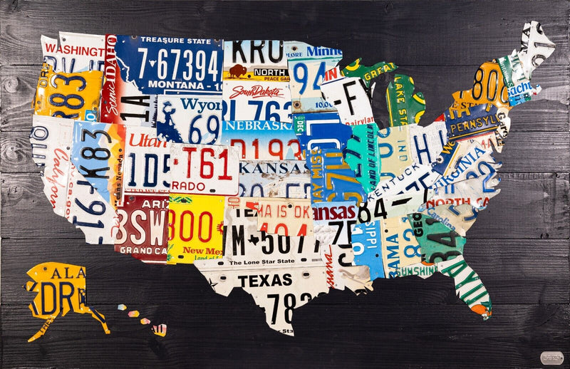 Contemporary Assemblage License Plate Art Map Of The USA By Design Turnpike