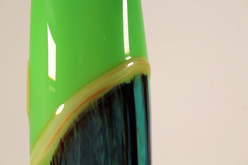 Jack Schmidt Postmodern Studio Handblown Glass Tall Green and Blue Vase 1975