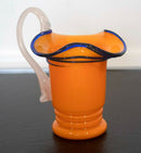 Czech Glass Yellow Pitcher w White Handle Table