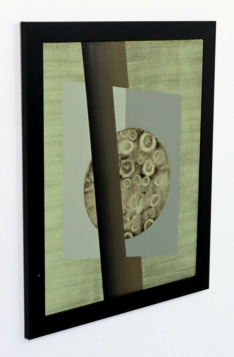 Contemporary Modernist Framed Gunda Hass Signed Acrylic Painting Green Grey