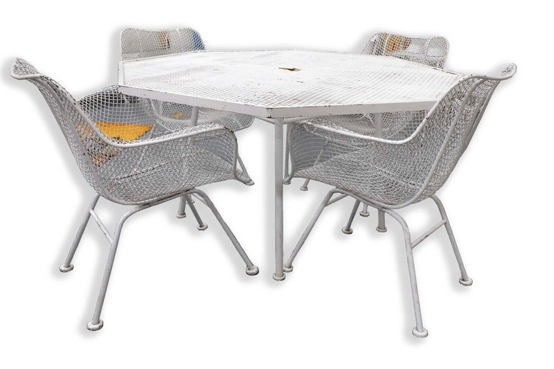 Woodard Sculptura White Hexagon Table and 4 Arm Chairs Mid Century Modern