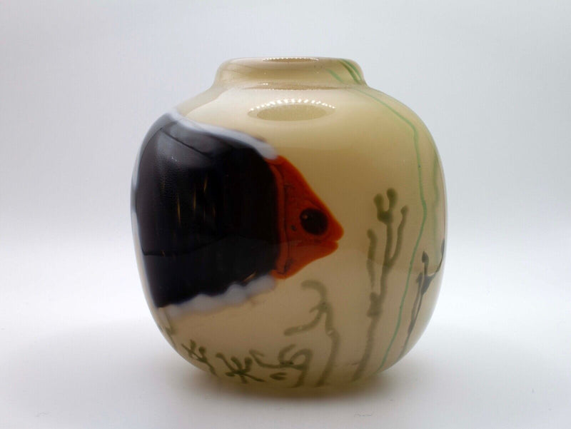 Janet Kalman Signed Contemporary Clown Fish Design Studio Art Glass Vessel 1977
