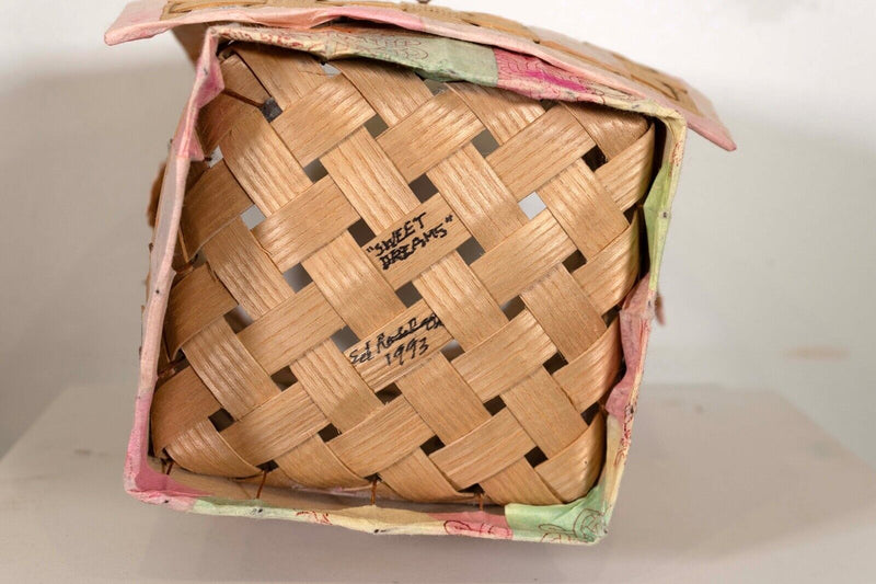 Ed Rossbach Sweet Dreams Signed Handmade Ash Plint Dyed Paper Woven Basket 1993