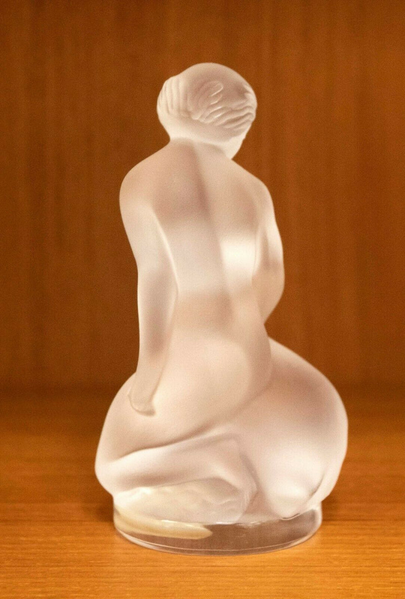 Lalique Crystal Floreal Nude on Rock Glass Table Sculpture