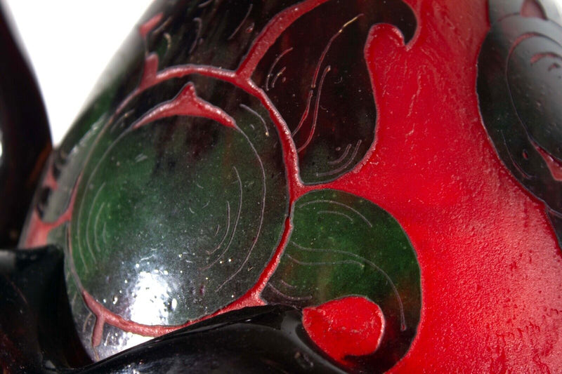Le Verre Francais Prune Vessel Art Nouveau Acid Etched Cameo Glass Floral Design
