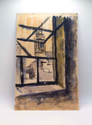 William S. Fanning Signed Architecture Through Window Modern Vintage Watercolor
