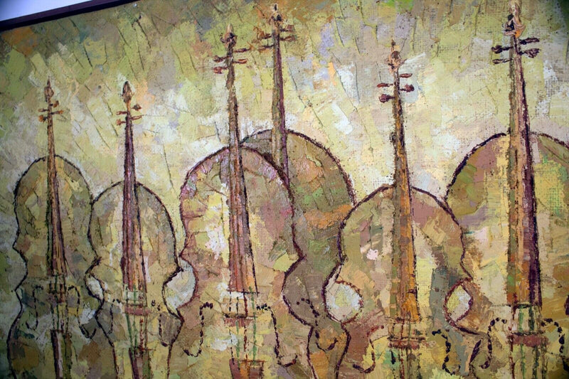 Nell Lamarsh Signed Mid Century Modern Violin Oil Painting on Canvas Framed 1966
