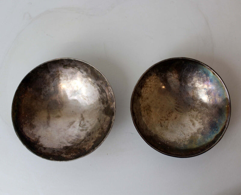 Mid Century Modern Pair Alfredo Scciarotta Modernist Sterling Silver Mini Bowls