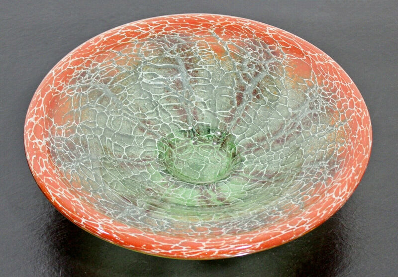 Mid Century Modern Stretched Handmade Glass Art Bowl Table Sculpture Orange 70s