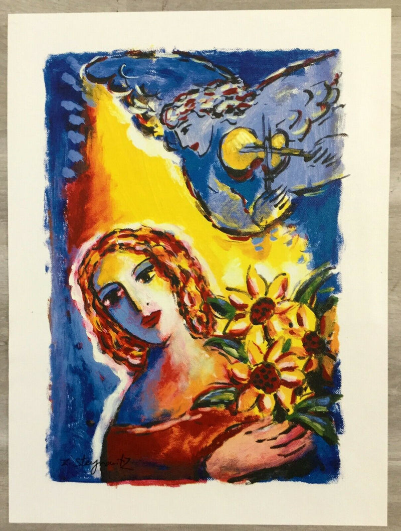 Modern Unframed Angelic Onlooker Zamy Steynovitz SIgned Seriolithograph Canvas