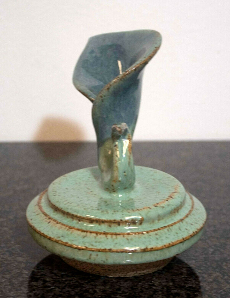 Mid Century Modern Lidded Ceramic Vessel Vase Table Sculpture Blue Stopper