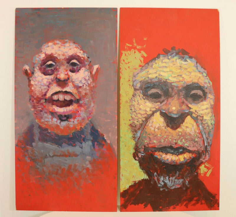 Pair of Kevin Peterson Pair of Portraits Contemporary Pop Surrealism Paintings