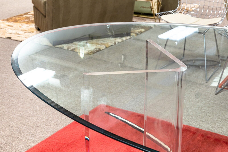 Pace Oval Glass and Lucite Contemporary Modern Dining Table