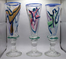 Contemporary Postmodern Set of 3 Swirled Design Studio Art Glass Goblets Signed