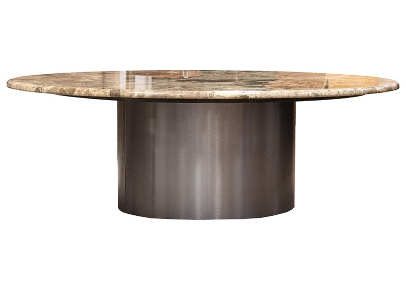 Contemporary Modern Round Marble Coffee Table With A Metal Cylinder Base