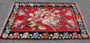 Mid Century Modern Kilim Wool Area Rug Red Hand Made in Turkey Floral Pattern