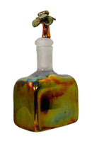 Paula Barton Signed Postmodern Iridescent Glass Decanter with Flower Design Top