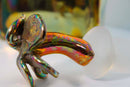 Paula Barton Signed Postmodern Iridescent Glass Decanter with Flower Design Top