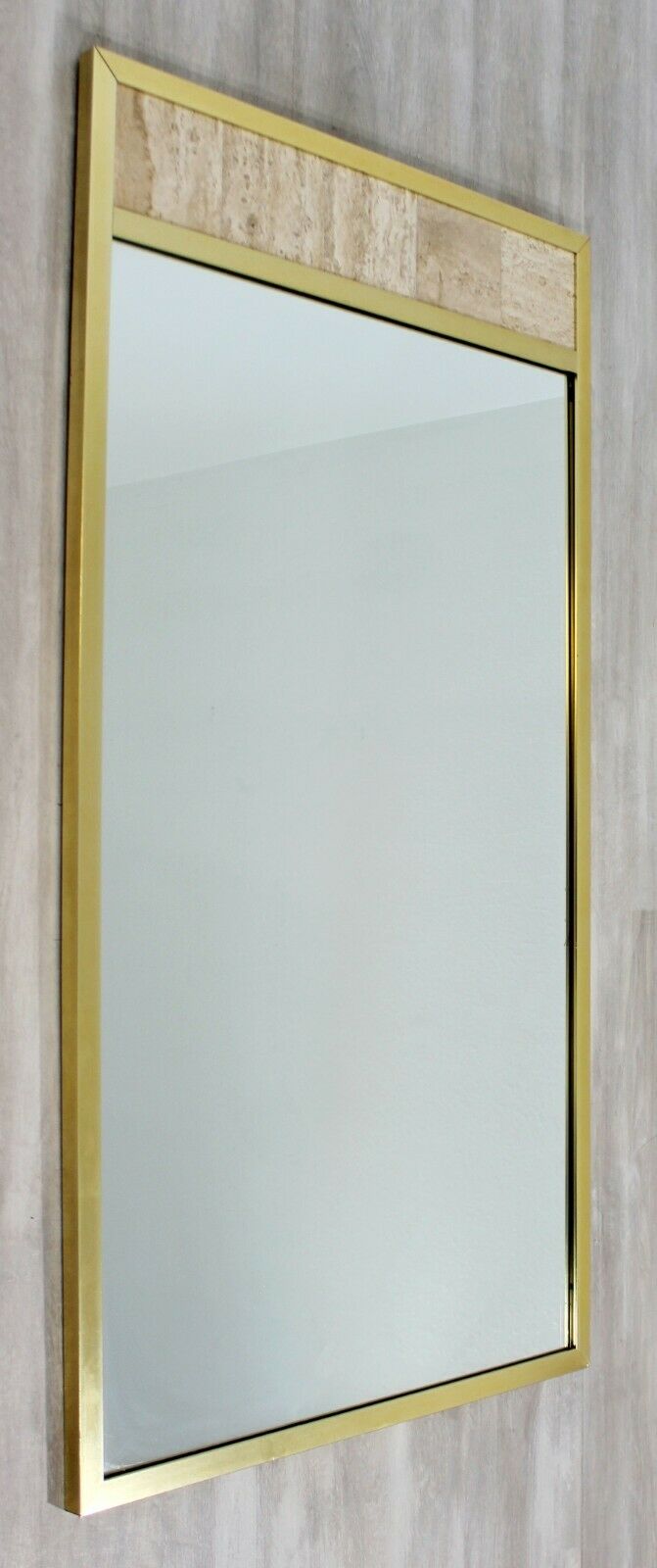 Mid Century Modern Travertine & Brass Rectangular Wall Mirror by Metz 1970s