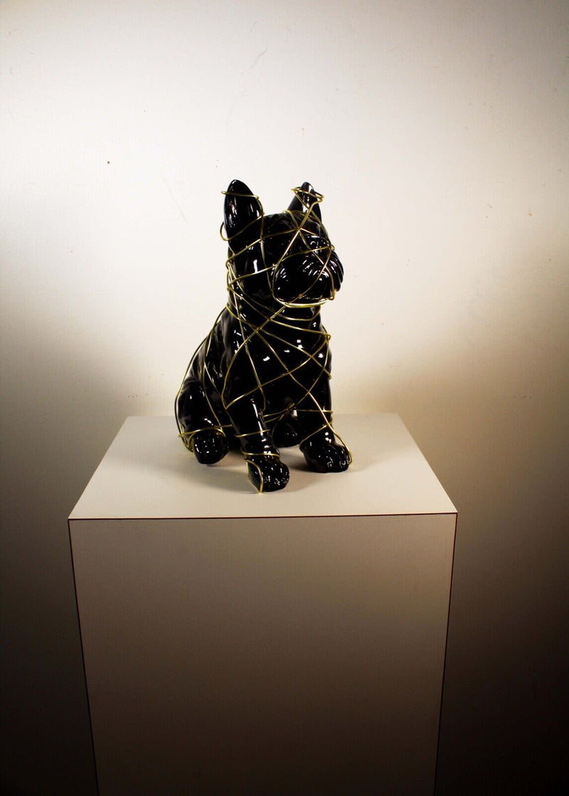 Modern Ceramic Sculpture Frenchie Neon with Wire Homage to Dan Flavin