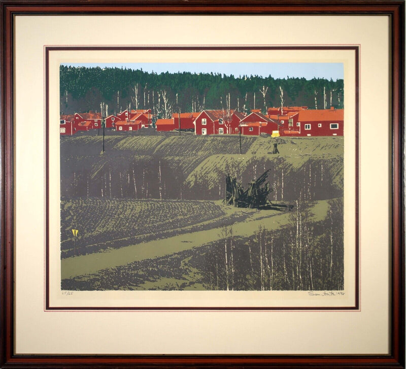 Giovanni Sanvitale Signed Contemporary Barn Houses Lithograph 25/25 Framed 1978