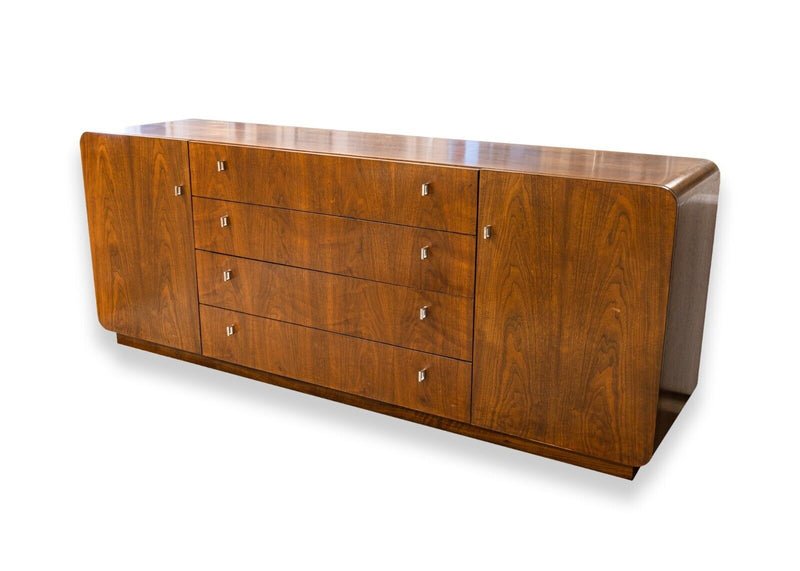 Mid Century Modern Founders Walnut and Chrome Dresser Credenza and Mirror