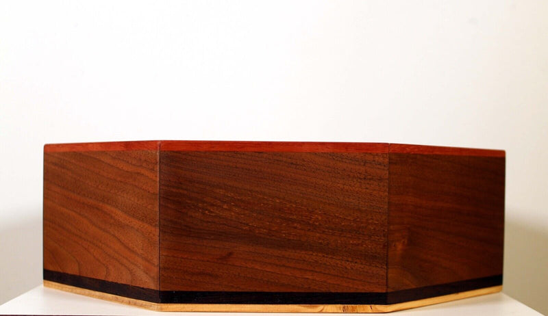 Modern Walnut, Mahogany, & Wenge Wood Triangle MCM Design Bowl Signed by Artist