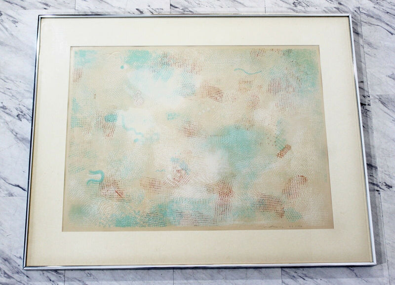 Mid Century Modern Framed Pastel Abstract Lithograph Robert Natkin Dated 1970s