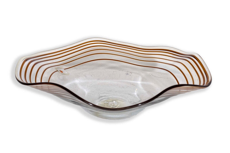 Blenko Special Edition Signed Brown Striped Glass Bowl Dish 50/100 MCM