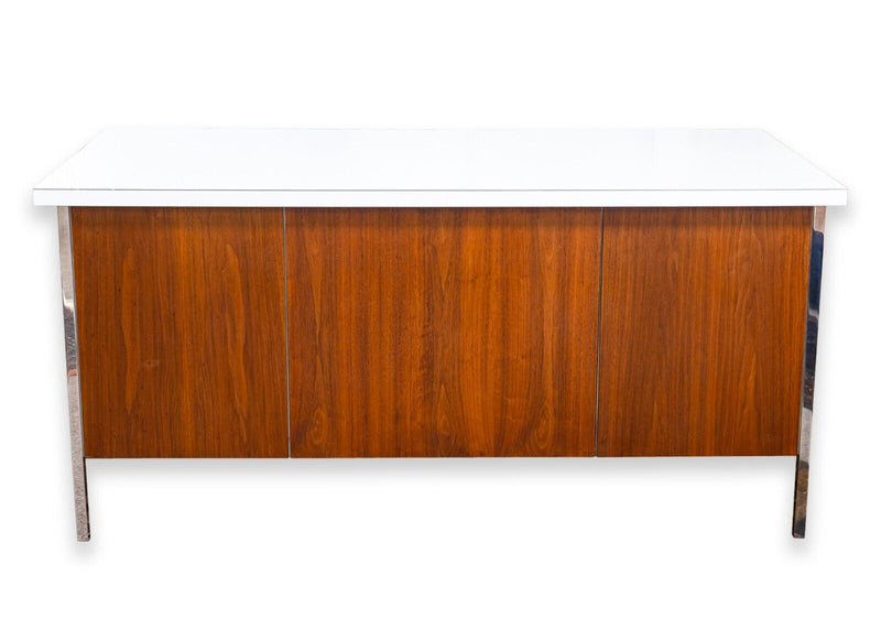 Knoll Walnut Mid Century Modern Double Pedestal Desk with White Laminate Top