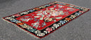 Mid Century Modern Kilim Wool Area Rug Red Hand Made in Turkey Floral Pattern