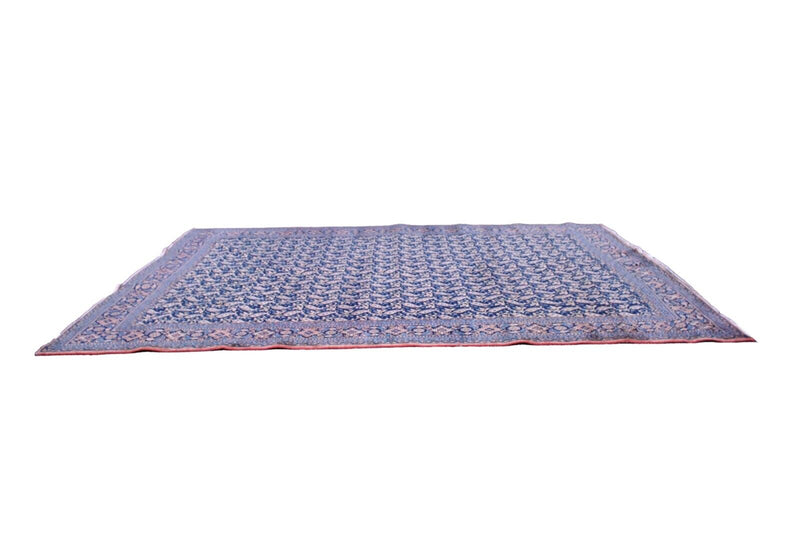 Vintage XL Persien Area Rug 10' x 14' Peach Blue Wool Carpet Mid Century Modern