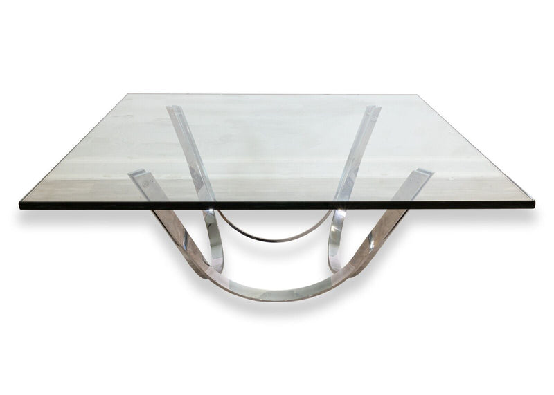 Roger Sprunger 1970s Modern Chrome Base Square Glass Top Cocktail Coffee Table