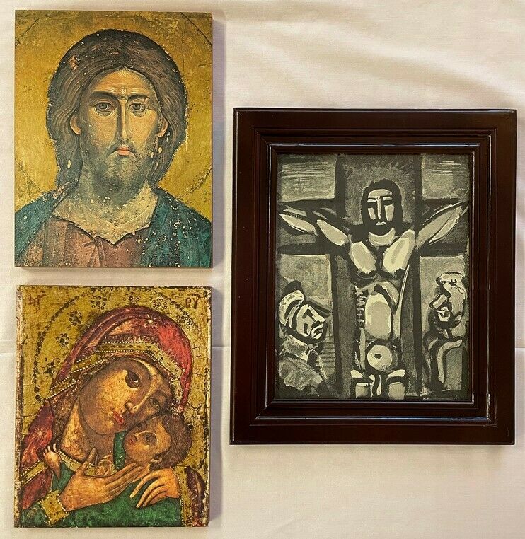 Rovoult Woodcut & Pair Religious Panels
