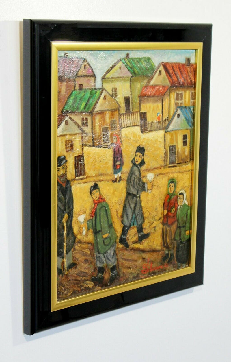 Mid Century Modern Framed Oil on Canvas Scene Painting Signed by Sol Selwan 1962
