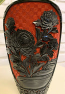 Cinnabar Stone Red and Black Oriental Asian Floral Vase Table Sculpture