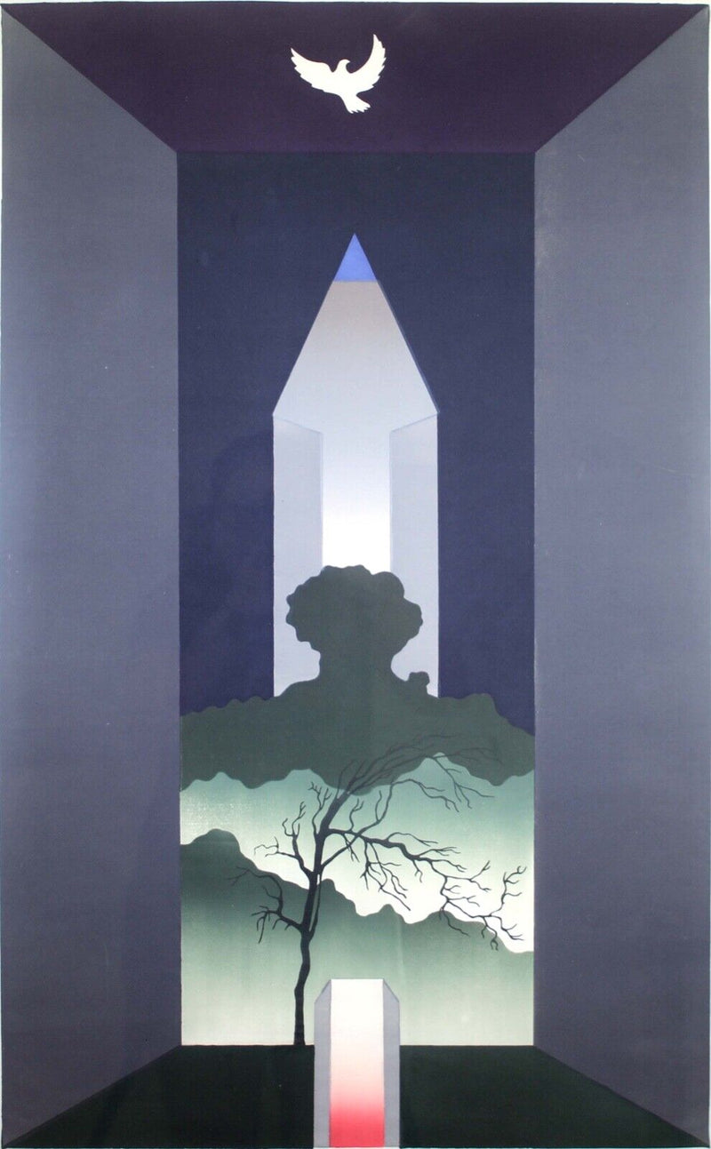 Zygmunt Czyz Surrealist Dove Over Tree Signed Linocut on Paper 7/20 Framed 1982