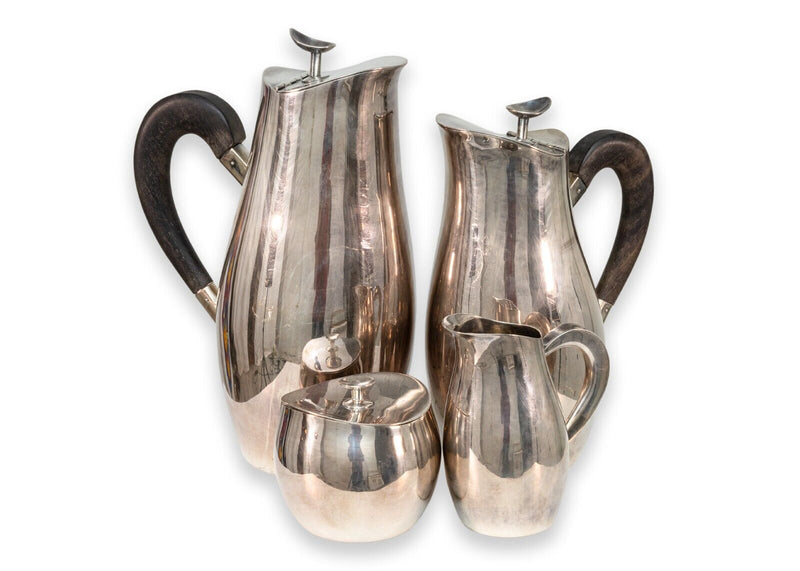 Margret Craver for Towle Four Piece Sterling Silver Tea Set with Wooden Handles