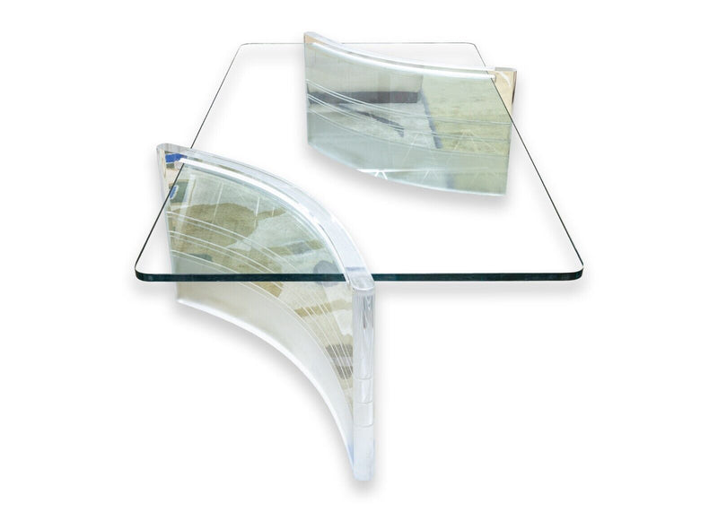 Charles Hollis Jones Style Contemporary Modern Glass and Lucite Coffee Table