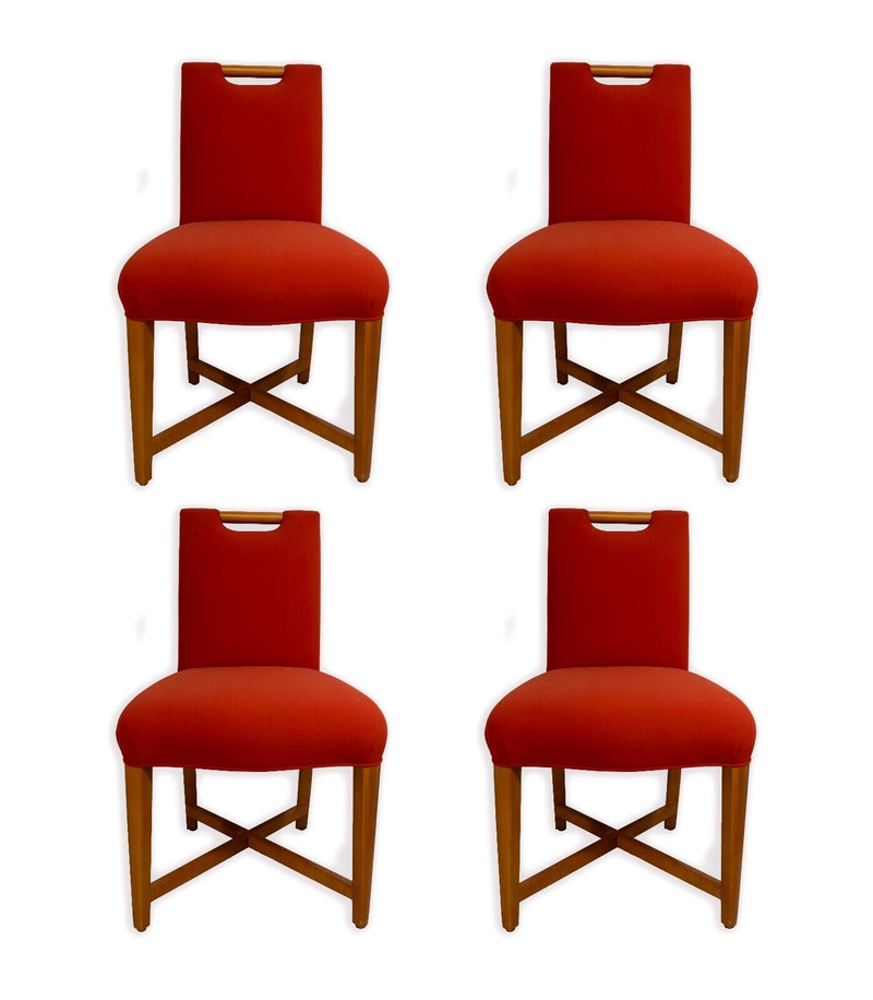 Donghia Set of 4 Orange and Wood Side Chairs Mid Century Modern Contemporary