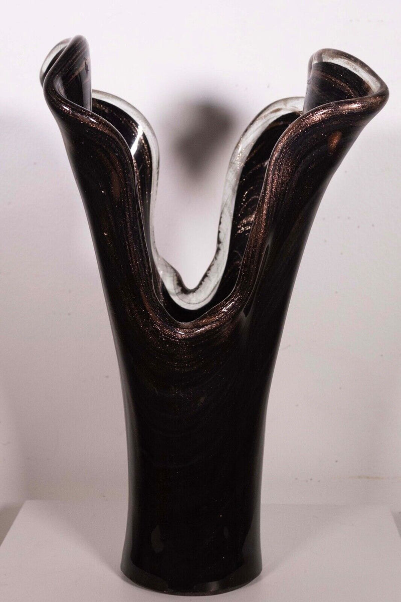 Contemporary Modern Iridescent Bronze Split Neck Freeform Murano Glass Vase
